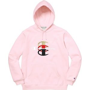 Supreme x Champion stacked C hoodie pink